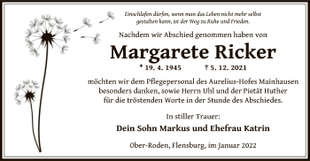 Traueranzeige von Margarete Ricker von OF