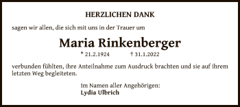 Traueranzeige von Maria Rinkenberger von OF