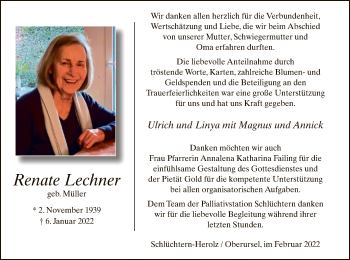 Traueranzeige von Renate Lechner von OF