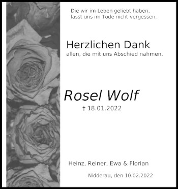 Traueranzeige von Rosel Wolf von OF