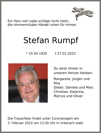 Traueranzeige von Stefan Rumpf von OF