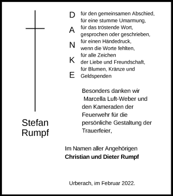 Traueranzeige von Stefan Rumpf von OF