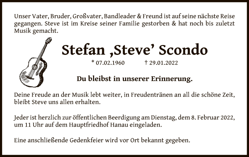  Traueranzeige für Stefan Scondo vom 02.02.2022 aus OF