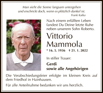 Traueranzeige von Vittorio Mammola von OF