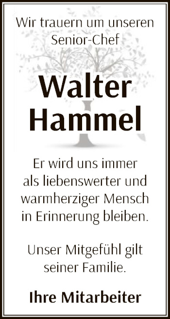 Traueranzeige von Walter Hammel von OF