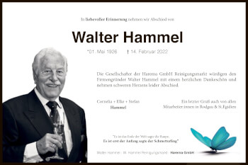 Traueranzeige von Walter Hammel von OF