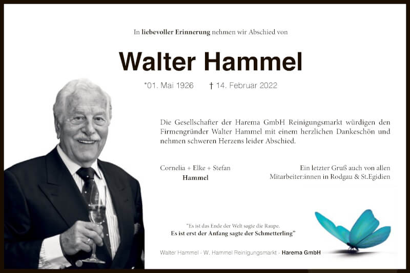  Traueranzeige für Walter Hammel vom 19.02.2022 aus OF