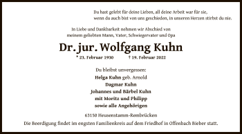 Traueranzeige von Wolfgang Kuhn von OF