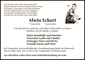 Traueranzeige von Alwin Eckert von OF