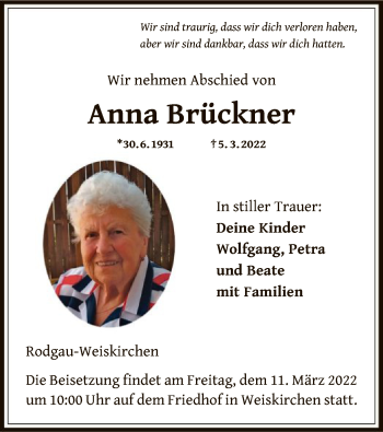 Traueranzeige von Anna Brückner von OF