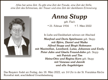 Traueranzeige von Anna Stupp von OF