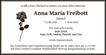 Traueranzeige von Anna Maria Freibott von OF