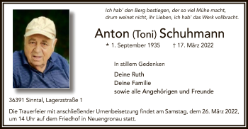 Traueranzeige von Anton Schuhmann von OF