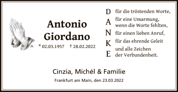 Traueranzeige von Antonio Giordano von OF