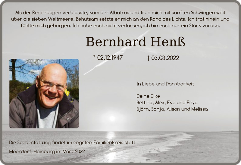  Traueranzeige für Bernhard Henß vom 09.03.2022 aus OF