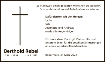 Traueranzeige von Berthold Rebel von OF