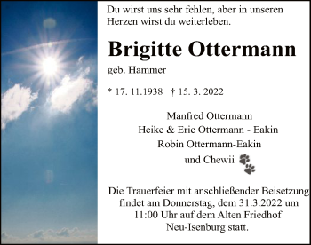 Traueranzeige von Brigitte Ottermann von OF