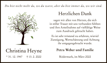 Traueranzeige von Christina Heyne von OF