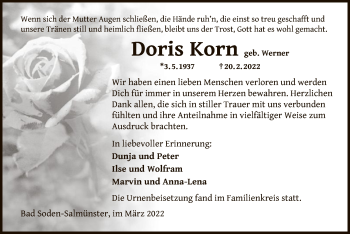 Traueranzeige von Doris Korn von OF
