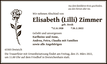 Traueranzeige von Elisabeth Zimmer von OF