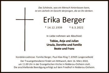 Traueranzeige von Erika Berger von OF