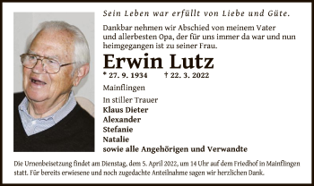 Traueranzeige von Erwin Lutz von OF