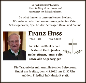 Traueranzeige von Franz Huss von OF