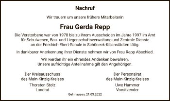 Traueranzeige von Gerda Repp von OF