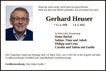 Traueranzeige von Gerhard Heuser von OF