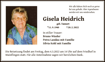 Traueranzeige von Gisela Heidrich von OF