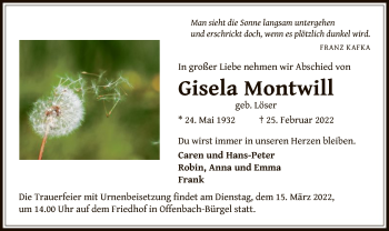 Traueranzeige von Gisela Montwill von OF