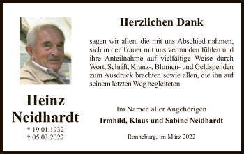 Traueranzeige von Heinz Neidhardt von OF