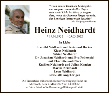 Traueranzeige von Heinz Neidhardt von OF