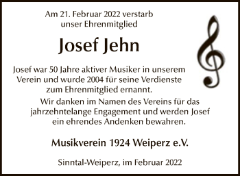 Traueranzeige von Josef Jehn von OF