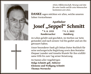 Traueranzeige von Josef Schmitt von OF