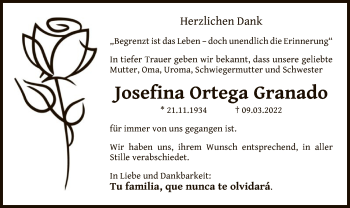 Traueranzeige von Josefina Ortega Granado von OF