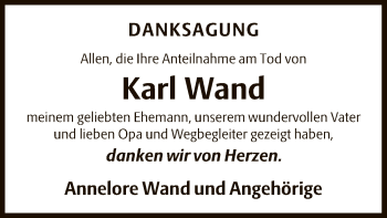 Traueranzeige von Karl Wand von OF