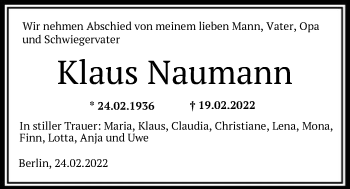 Traueranzeige von Klaus Naumann von OF