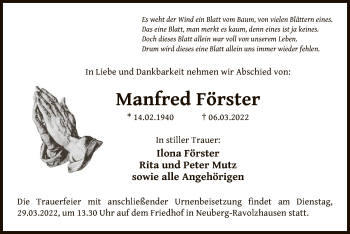 Traueranzeige von Manfred Förster von OF