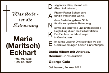 Traueranzeige von Maria Eckhart von OF