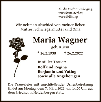 Traueranzeige von Maria Wagner von OF