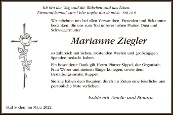 Traueranzeige von Marianne Ziegler von OF