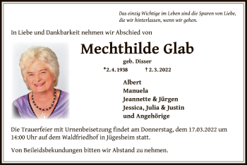 Traueranzeige von Mechthilde Glab von OF