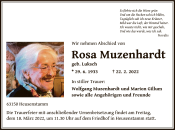 Traueranzeige von Rosa Muzenhardt von OF