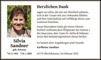 Traueranzeige von Silvia Sandner von OF