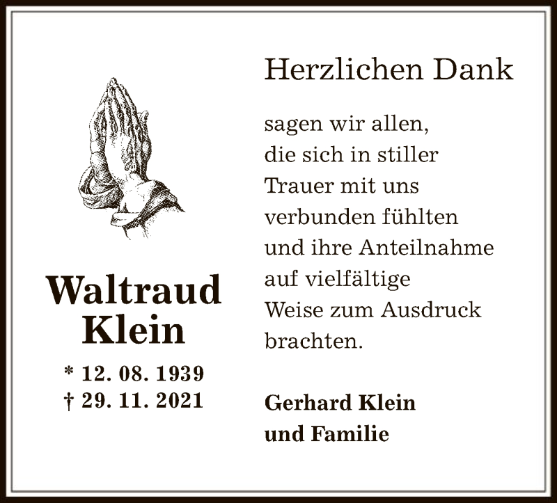  Traueranzeige für Waltraud Klein vom 03.03.2022 aus OF