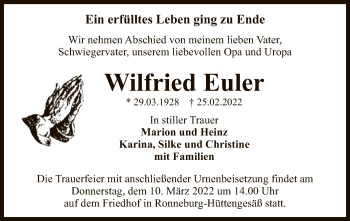 Traueranzeige von Wilfried Euler von OF