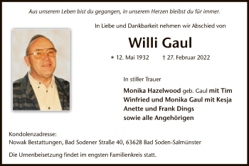 Traueranzeige von Willi Gaul von OF