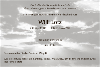 Traueranzeige von Willi Lotz von OF