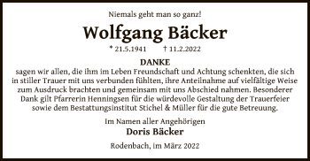 Traueranzeige von Wolfgang Bäcker von OF